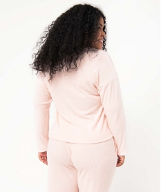 tee-shirt femme grande taille en maille cotelee douce rose hauts de pyjamaI066401_3