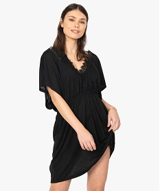 robe de plage femme avec col v et broderies noir vetements de plageI068201_1