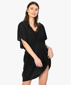 GEMO Robe de plage femme avec col V et broderies Noir