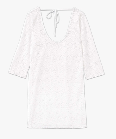 robe de plage femme en maille ajouree a manches 34 blanc vetements de plageI068801_4