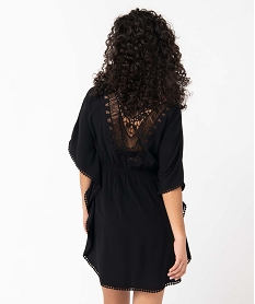 robe de plage femme avec dos en dentelle et finitions pompons noir vetements de plageI068901_3