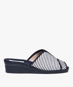 GEMO Mules femme à talon compensé et en tissu Bleu