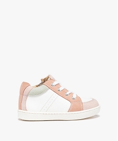 GEMO Baskets bébé fille dessus cuir à lacets et zip – NA! blanc standard