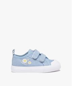 GEMO Baskets bébé fille en toile unie avec fleurs sur le côté bleu chine