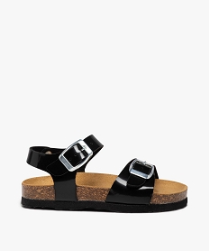 GEMO Sandales fille à brides à boucle fantaisie et semelle liège noir vif