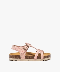 GEMO Sandales fille dessus en cuir velours à motifs fleuris et bride à boucle - NA! rose standard