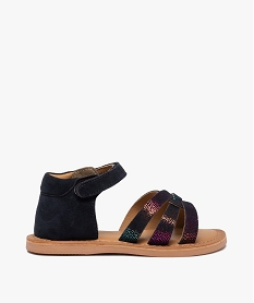 GEMO Sandales fille à talon fermé dessus cuir détails brillants Noir