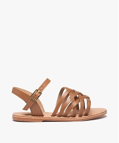 GEMO Sandales fille unies à fines brides entrelacées en cuir marron standard