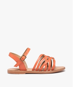 GEMO Sandales fille unies à fines brides entrelacées en cuir orange standard
