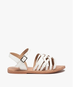 GEMO Sandales fille unies à fines brides entrelacées en cuir blanc standard