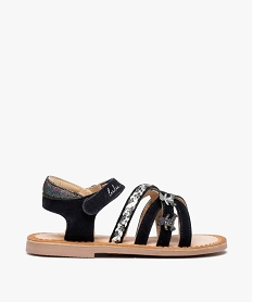 GEMO Sandales filles à brides entrelacées en cuir et à scratch - LuluCastagette bleu chine