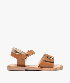 GEMO Sandales fille unies dessus en cuir et détail brillant - Lulu Castagnette Brun