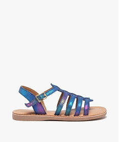 GEMO Sandales filles à brides multiples en cuir irisé bleu standard