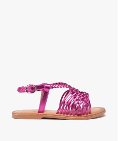 GEMO Sandales fille à fines brides en cuir tressées métallisées rose vif