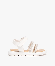 GEMO Sandales fille à fines brides avec paillettes et à scratch blanc standard
