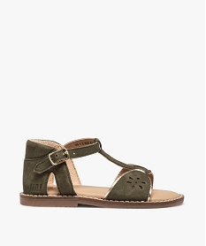 GEMO Sandales fille dessus cuir retourné à talon fermé – NA! kaki standard