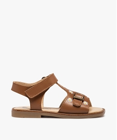 GEMO Sandales fille dessus cuir uni brodé fleurs – NA! marron standard