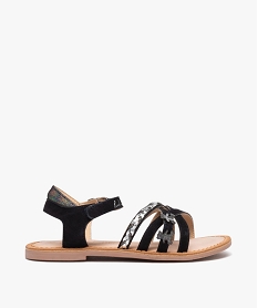 GEMO Sandales fille en cuir avec brides fantaisies et à scratch - Lulu Castagnette bleu chine