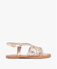 GEMO Sandales fille à fines brides tressées en cuir métallisé gold