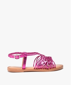 GEMO Sandales fille à fines brides tressées en cuir métallisé rose vif