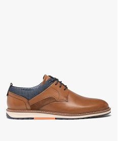 GEMO Derbies homme dessus cuir et denim - Tanéo marron standard