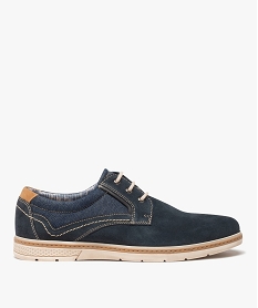 GEMO Derbies homme dessus cuir et denim - Tanéo Bleu