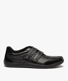 GEMO Derbies homme confort dessus cuir à fermeture scratch Noir