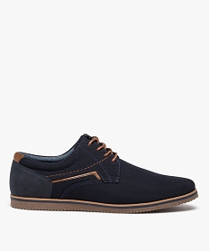 GEMO Derbies homme dessus textile uni à lacets contrastés Bleu