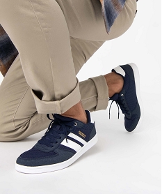 GEMO Baskets homme style casual bicolores à lacets bleu chine