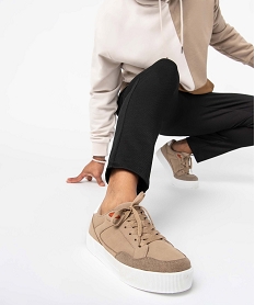 GEMO Baskets homme unies à tige basse fermeture lacets beige standard