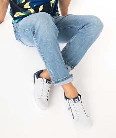 GEMO Baskets homme tennis basses bicolores à lacets - Yale blanc chine