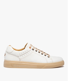 GEMO Baskets homme dessus cuir uni et lacets contrastés – Tanéo blanc standard