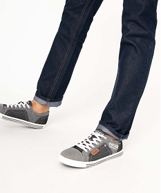 GEMO Baskets homme casual en toile imitation denim noir vif