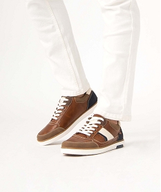 GEMO Baskets homme citadines à lacets marron standard