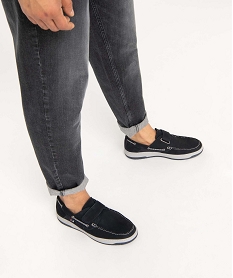 GEMO Chaussures bateau homme dessus cuir retourné uni Bleu