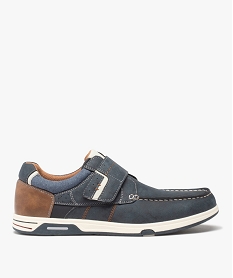 GEMO Chaussures bateau homme confort à fermeture scratch Bleu