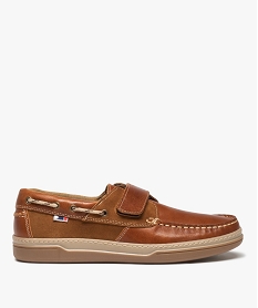 GEMO Chaussures bateau homme en cuir fermeture à scratch marron standard
