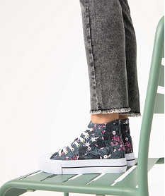 GEMO Baskets femme mid-cut en toile imprimé fleurs Multicolore