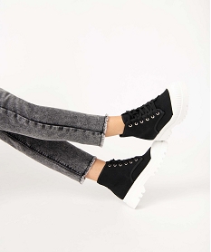 GEMO Baskets femme mid-cut en toile unie à semelle crantée noir standard
