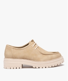 GEMO Derbies femme unis à lacets et semelle crantée Beige