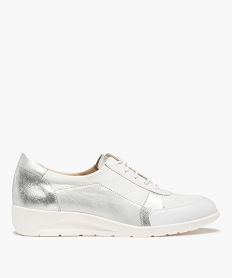 GEMO Derbies femme confort style baskets en cuir Blanc