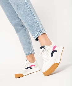 GEMO Baskets femme multi-matières à semelle contrastée blanc standard