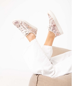 GEMO Baskets femme à motifs fleuri avec vernis effet craquelé rose standard