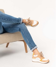 GEMO Baskets femme compensées fermeture lacets et zip beige standard
