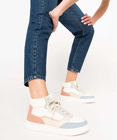 GEMO Baskets femme mid-cut à empiècements pastel bleu standard