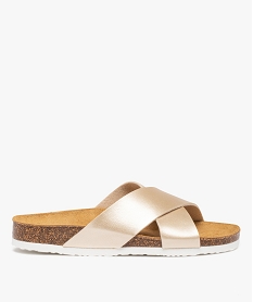 GEMO Mules femme à talon plat et larges brides croisées dore