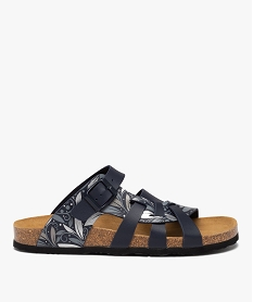 GEMO Mules femme à talon plat  et brides multiples imprimées bleu vif