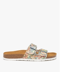 GEMO Mules femme à brides imprimées et semelle liège jaune standard