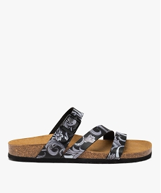 GEMO Mules femme à bride ajustable imprimée et semelle liège noir standard