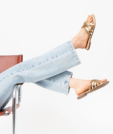 GEMO Mules femme à talon plat et brides métallisées à strass dore